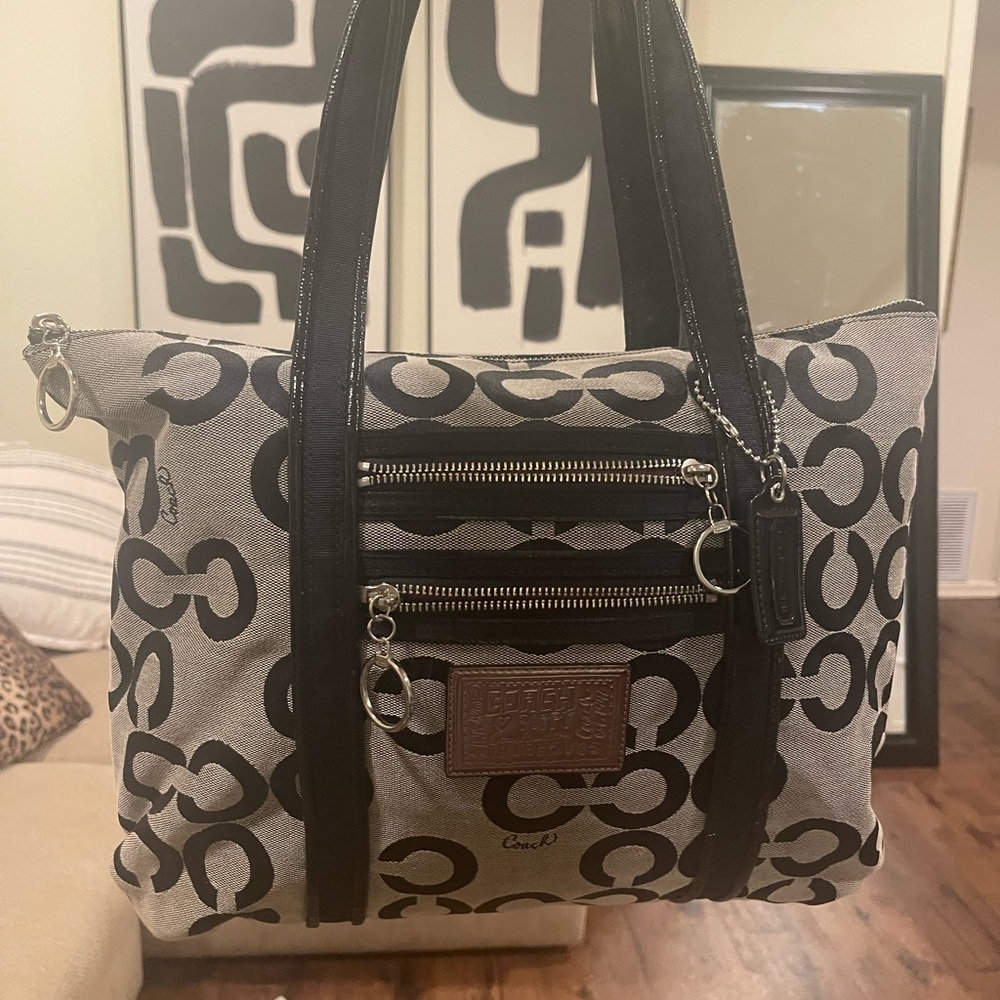 Coach Poppy Op Art Glam Tote Signature Canvas Tote #14530 15x11